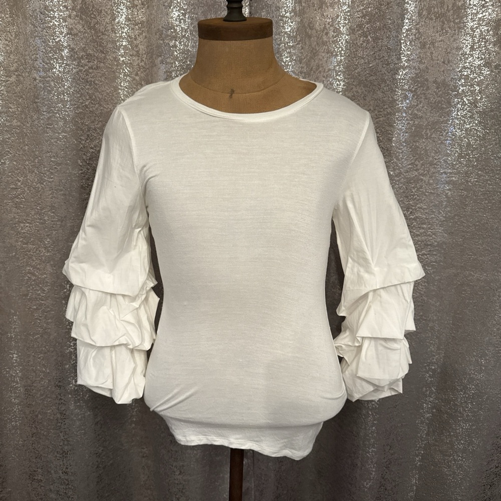 INC International Concepts White Ruffle Sleeve Blouse